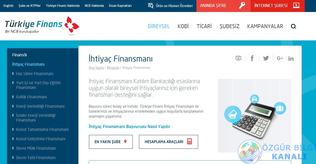 Türkiye Finans Katılım Bankası ihtiyaç finansmanı