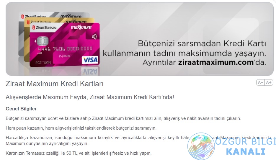 Ziraat Bankası maximum kredi kartı